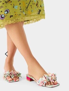 US 10 BETSEY JOHNSON-Floral Slip-On Mules " Glorria" Multicolor Bouquet